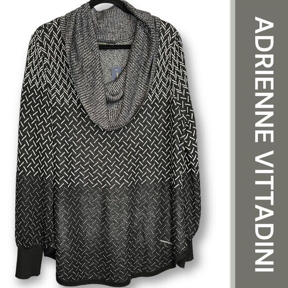 NWT Adrienne Vittadini Women’s Plus Size 3XL Cowl Neck Sweater in Black & Gray - Picture 2 of 9